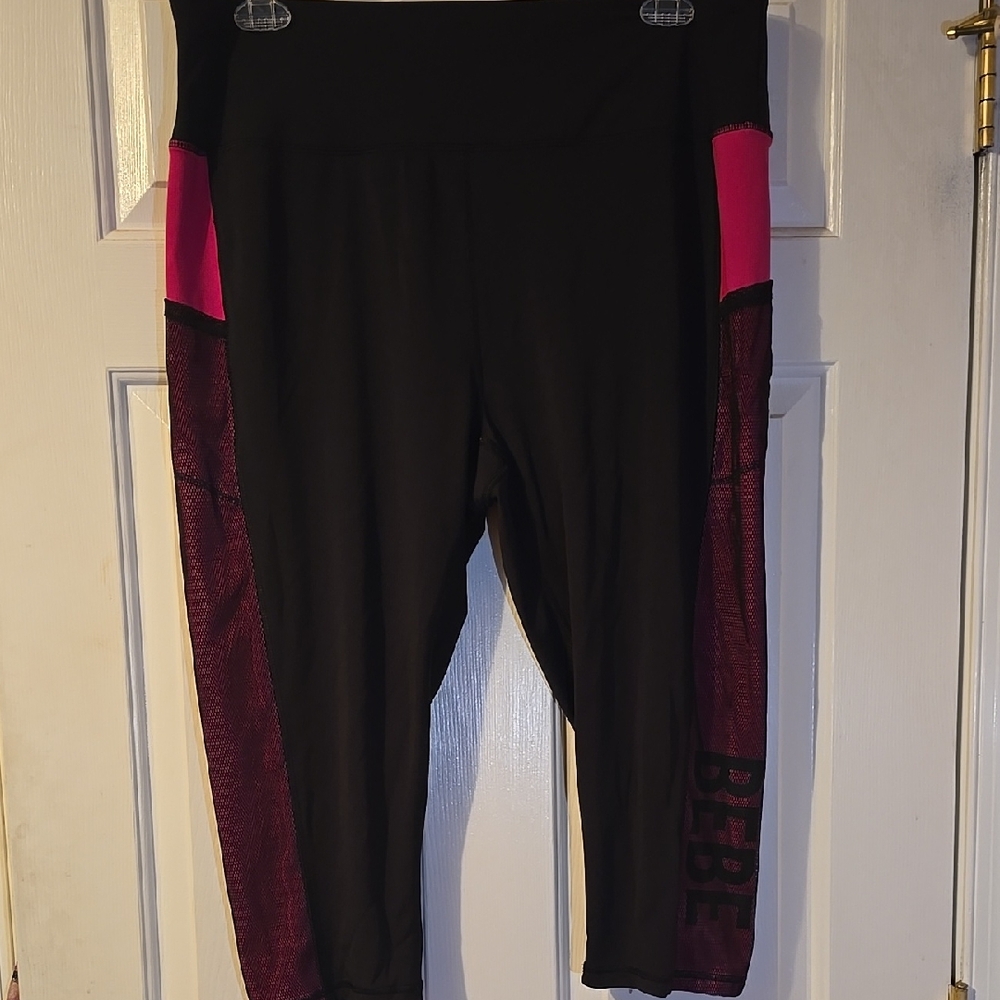 Bebe Black Leggings with Pink Panels